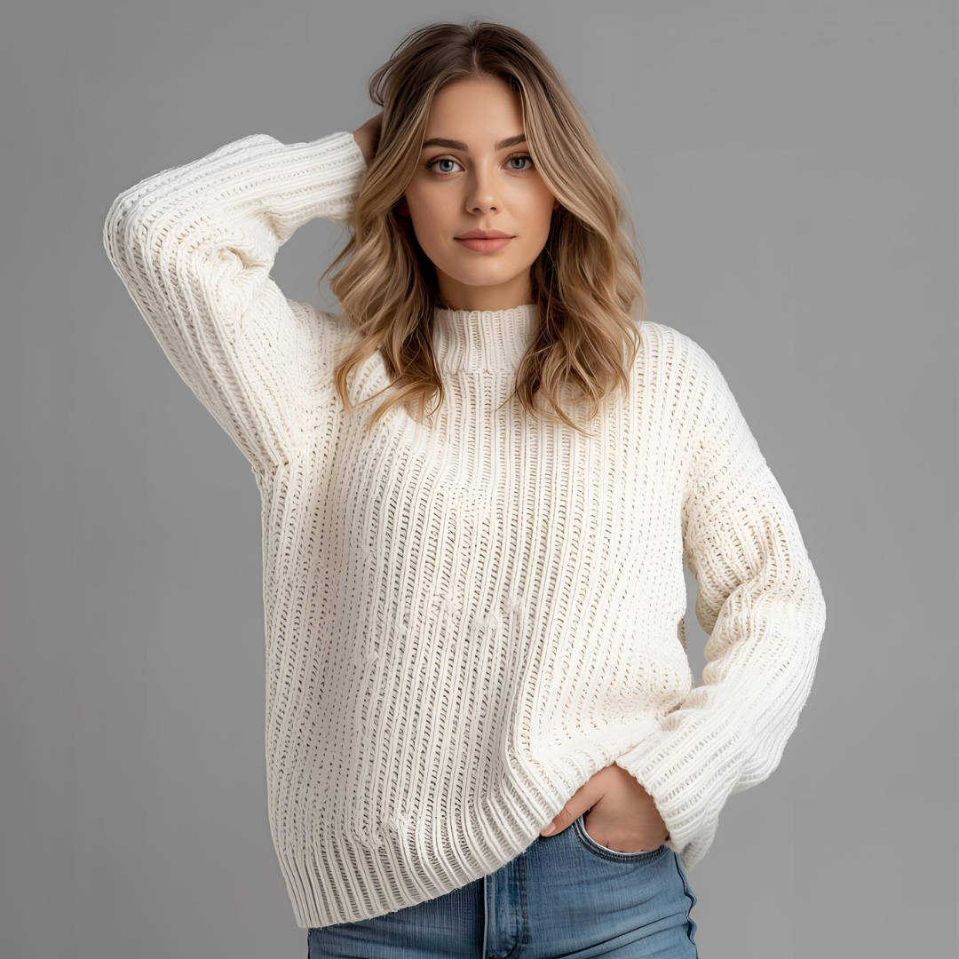 AURA | White Comfy Knit Sweater