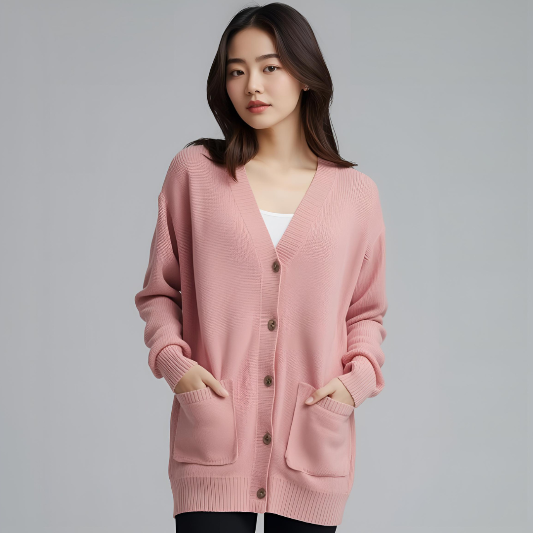 VIA | Pink Comfy Long Cardigan